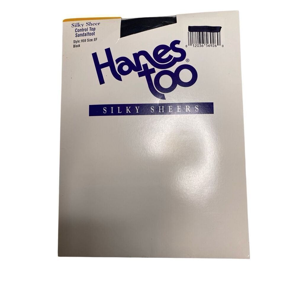 Hanes Too Silky Sheers Pantyhose Black Size EF Style H59 Control Top Sandalfoot